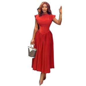 Vestido de Verano 2025 Nuevo Estilo Europeo Americano para Mujer, Tejido Liso, Corte A, Espalda Cruzada, Cuello Redondo, Cintura Imperio - Product Image 6