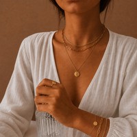 EMANCO Ensemble de bijoux en acier inoxydable style minimaliste avec pendentif disque plat à maillons trombone, multi-brins, vente en gros et dropshipping