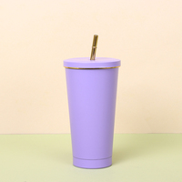Gobelet isotherme en acier inoxydable personnalisé en gros avec paille, tasses réutilisables en vrac avec couvercle et paille 17 oz