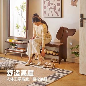 Solid wood puppy-shaped <b>shoe</b> changing stool, cute and creative <b>shoe</b> <b>rack</b> and bench for home use, entrance <b>shoe</b> cabinet and - Product Image 4
