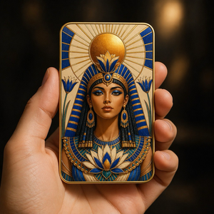 Sciarabe Alato della Regina dell'Antico Egitto, Carta da Collezione in Metallo a Doppia Faccia, Cornice Dorata, Lapislazzuli Blu, Loto e Sole, Decorazione Regalo - Product Image 2