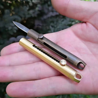 Laiton Mini papier couteau rétractable auto-défense porte-clés boulon fin couteau d'extérieur Portable coupe-boîte