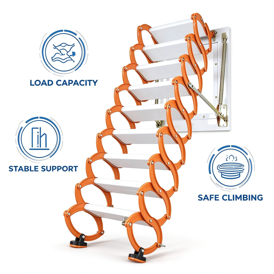 Telescopic Mezzanine Stairs Retractable Loft Ladder Wall Mounted Carbon ...
