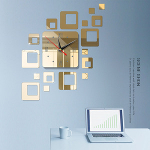 Đồng hồ treo tường Châu Âu sáng tạo tự làm đồng hồ trang trí ba chiều 3D kết hợp vuông đồng hồ gương acrylic - Product Image 3