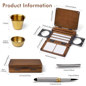 <span class=keywords><strong>Palette</strong></span> d'aquarelle de voyage XinyiArt, 24 compartiments, pliable, portable, <span class=keywords><strong>en</strong></span> <span class=keywords><strong>bois</strong></span> de noyer, avec pinceau, clip et gobelet pour le <span class=keywords><strong>dessin</strong></span> - Product Image 2