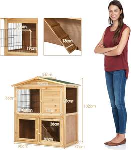 Doppeldecker Rabbit Hutch Wasserdichtes Dach Meers chweinchen Frettchen Käfig Rampe Outdoor Pet <span class=keywords><strong>House</strong></span> für Kleintiere Holzbau - Product Image 3