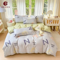 Housse de couette rayée lavée à motif cœur mignon Orvetex, ensemble de couette pour hôtel et maison