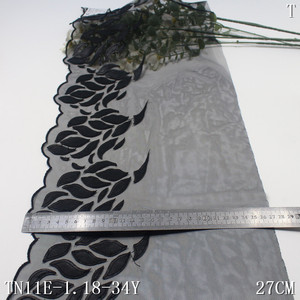 Decorazione in pizzo ricamato a maglia nera morbida larghezza 27cm con Design floreale in pelle per accessori decorativi per abbigliamento intimo - Product Image 2