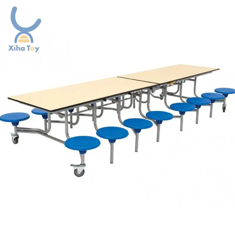 XIHA plastik 12 koltuk bahçe katlanır yemek kafeterya masaları ve sandalye seti çelik okul yemek salonu kantin masası ve sandalye