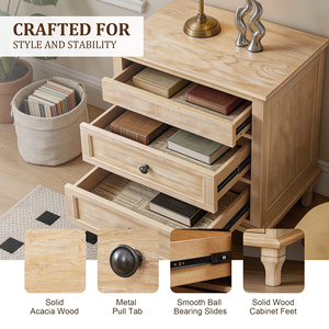 Comodino in Legno da 28 Pollici con 3 Cassetti, Porte USB Tipo C, Tavolino da Notte Stile Rustico con Spazio di Archiviazione - Product Image 5