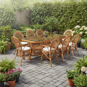 Ensemble de salle à manger en rotin carré moderne pour restaurants commerciaux, hôtels et utilisation en extérieur avec table longue - Product Image 2