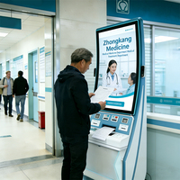 Kiosque d'impression thermique incurvé de 32 pouces, terminal de libre-service médical pour hôpitaux, administrations et banques