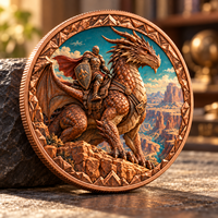 Pièce de monnaie en cuivre pur 999 de 1 oz, série Chevalier Dragon, relief 3D, couleur UV, effet anti-décoloration, artisanat métallique personnalisé pour les fêtes et les événements festifs
