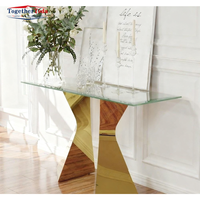 Vente en gros de console de commande et table de salle à manger en verre miroir pour hôtel familial couloir d'entrée doré au design moderne et luxueux