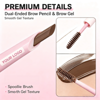 Crayon à sourcils double embout personnalisé avec logo, imperméable, longue tenue, anti-bavures, pour un look naturel, avec brosse intégrée, vente en gros