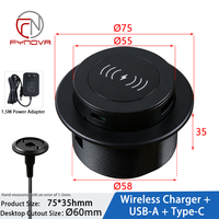 Table de bureau Fynova avec port USB A+C rétractable intégré, chargeur sans fil 3 en 1 15W pour hôtel, café, bureau