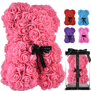 Orsetto di <span class=keywords><strong>Rose</strong></span> Fai da Te da 25 cm <span class=keywords><strong>con</strong></span> Scatola <span class=keywords><strong>Orso</strong></span> di Fiori Artificiali in PE Regali di San Valentino per Fidanzata Donna Moglie Festa della Mamma - Product Image 1
