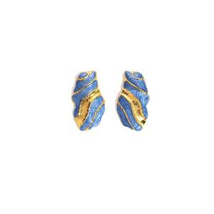 Fashion <b>Stud</b> <b>Earrings</b> 316L Stainless Steel PVD Gold Plating Sustainable Resistant <b>Blue</b> Gold Design - Product Image 1