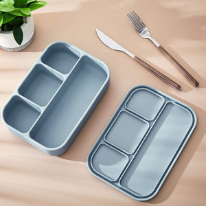 Boîte à bento en silicone 4 compartiments avec couvercle, compatible micro-ondes, lave-vaisselle, étanche et hermétique pour le travail et le camping - Product Image 3