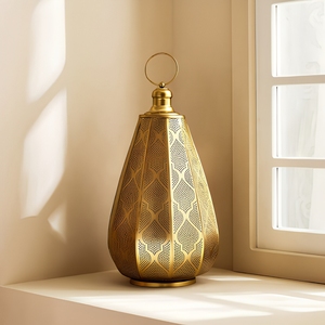 Wholesale Unique Shape Gold Metal Moroccan <b>Tea</b> <b>Light</b> Candle Holder <b>Lantern</b> for Ramadan Home Decoration - Product Image 1