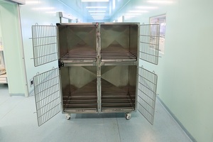 Paslanmaz Çelik Basit Büyük Köpek Kafesi, 4 Kapılı, Güvenli ve Dayanıklı Metal Tepsili, Hastaneler/Veteriner Klinikleri ve İç/Dış Mekan Kullanımı için - Product Image 4