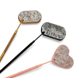 Miroir de contrôle des cils Pinky leem, luxe, diamant, strass, acier inoxydable, forme de cœur, brillant rose, miroir pour extensions de cils - Product Image 1