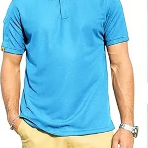 Polo de punto azul cómodo para hombre, diseño único con color liso, ropa casual, venta al por mayor, ideal para tenis. - Product Image 2