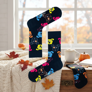 Chaussettes colorées à motif de chien avec impression numérique, broderie, propriétés antibactériennes, logo personnalisable, style automnal mignon - Product Image 3