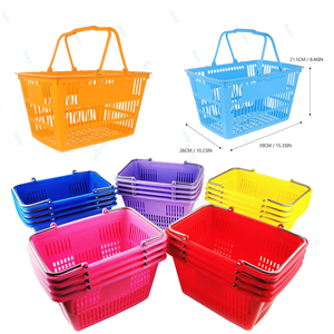 Paniers à provisions en plastique 20 L avec poignées Paniers de magasin Paniers de vente au détail avec poignées pour les fournitures d'épicerie du marché - Product Image 2