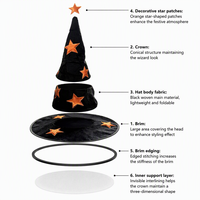 Cappello da Strega Personalizzato in Velluto Nero con Applicazioni di Stelle Viola e Bordo Argento, Cappello per Costume di Halloween, Logo e Colore Personalizzabili OEM