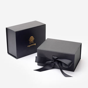 Caja de regalo personalizada con cierre de cinta magnética plegable de papel de cartón con solapa negra rígida rectangular - Product Image 5
