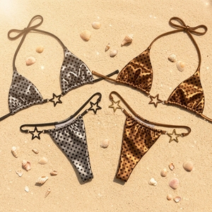 Maillot <span class=keywords><strong>de</strong></span> <span class=keywords><strong>bain</strong></span> personnalisé tendance euro-américain en satin deux pièces style Baudeau pour femme – Bikini élégant triangle pour la plage – Fabrication usine - Product Image 3