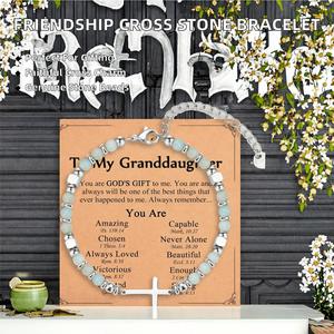 Pulsera de cuentas de piedra natural de 6 mm con cruz religiosa de amazonita y acero inoxidable, regalo de joyería para mujer ManChao - Product Image 2