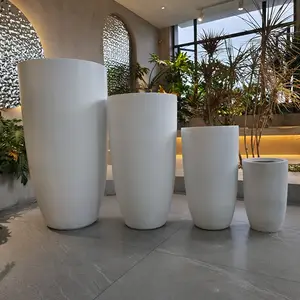 Factory Direct Sell Large White Decoration Pottery Matte Fiber Clay Planter Pot And Flower Garden Planter