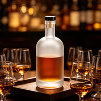 Nouvelle bouteille de verre ronde vide givrée de 500 ml pour alcool, whisky, liqueur, vodka, boisson, vin avec bouchon en liège