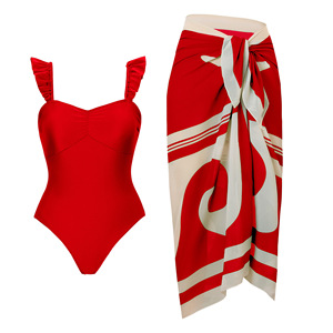 Maillot <span class=keywords><strong>de</strong></span> <span class=keywords><strong>bain</strong></span> une pièce pour femme avec couverture Sarong Wrap Floral Maillots <span class=keywords><strong>de</strong></span> <span class=keywords><strong>bain</strong></span> 1 pièce Maillot <span class=keywords><strong>de</strong></span> <span class=keywords><strong>bain</strong></span> avec plage Cover up Set - Product Image 2