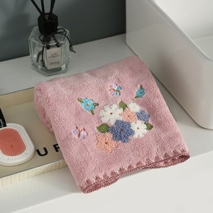 Ensemble de serviettes florales brodées en polaire corail absorbant pour le bain et le lavage du visage, usage domestique, rectangulaire, jaune, orange, rose, gris - Product Image 4