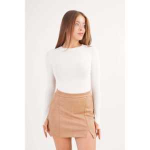 Minifalda de gamuza sintética de cintura alta para mujer con abertura - Product Image 6