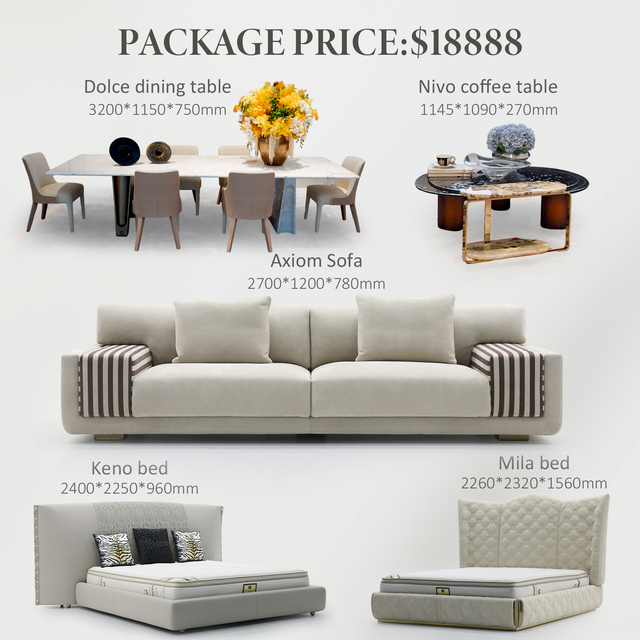 Luxury Modern Italian Style Home Furniture Set Including Sofa Dining Table Coffee Table and Beds for Villa Decoration