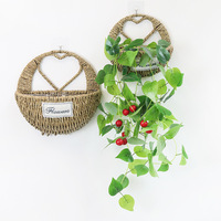 Décor à la maison rustique Vintage corde de paille tissé plante panier tenture murale fleur Pots muraux pour plantes
