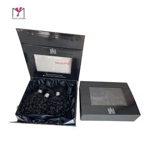 MUYANG Custom Rigid Wig <b>Box</b> with Window <b>Magnetic</b> Closure Satin Lined High-End Jewelry Packaging Rectangle Shape UV Coating - Product Image 3