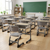 Ensemble de chaise et bureau d'étudiant réglables avec tiroir, structure en acier, MDF, mobilier ergonomique pour salle de classe, personnalisable OEM