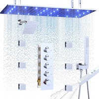 Système de douche LED double jet Homedec 16x32" avec pommeau de douche inclinable 2-en-1 de 6 pouces et 6 jets latéraux, ensemble robinetterie thermostatique