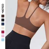Soutien-gorge de sport pour femme, double face, respirant, à maintien élevé, en nylon et élasthanne, ajusté, avec bretelles croisées au dos, couleur unie