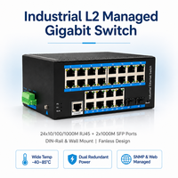 Switch Gigabit Industrial Administrado de 24 Puertos, Switch Ethernet L2 con 2 Ranuras SFP, Montaje en Riel DIN, Sin Ventilador, Switch de Red de 10/100/1000Mbps