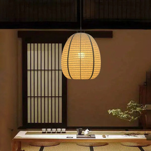 Lampe suspendue ovale de style japonais, Led E27 Wabi Sabi Zen, lustre pour salle de thé, lampe artistique pour hôtel, restaurant, maison d'hôtes - Product Image 5