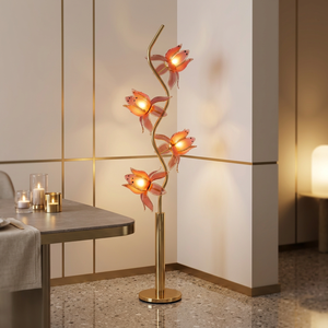Lámpara de pie con diseño floral inspirado en el arte, lámpara de pie decorativa de 4 cabezales, base de metal de latón, iluminación ambiental para decoración de esquinas de apartamentos y hogares - Product Image 1