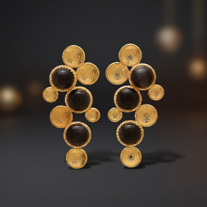 Black Onyx Stone Gold Tone Trendy Unisex Drop Earrings Vintage <b>Inspired</b> Disc Dangle Wholesale Fashion <b>Jewelry</b> - Product Image 2