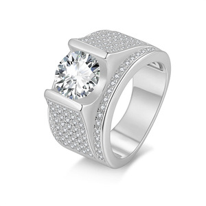 Luxury Geometric Cocktail <b>Ring</b> With Round Moissanite Pave Setting 925 <b>Silver</b> Unisex Engagement Wedding <b>Statement</b> Jewelry Gift - Product Image 1