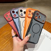 Coque de protection magnétique en acrylique mat couleur unie avec grande fenêtre, antichute, compatible avec 18 Pro Max, 17/16